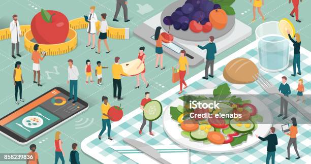 Building Together And Healthy Meal Stock Illustration - Download Image Now - Cooking, Family, Food