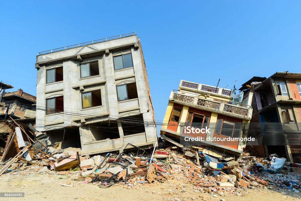 Nepal earthquake 2015 Aftermath of Nepal earthquake 2015, collapsed buildings in Kathmandu Earthquake Stock Photo