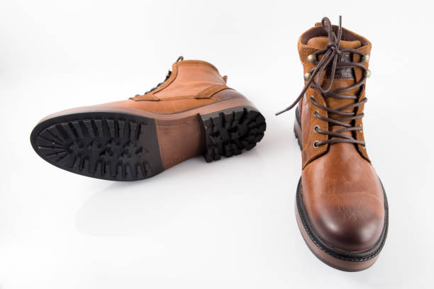 istock Male Brown Leather Boot on White Background 858240706