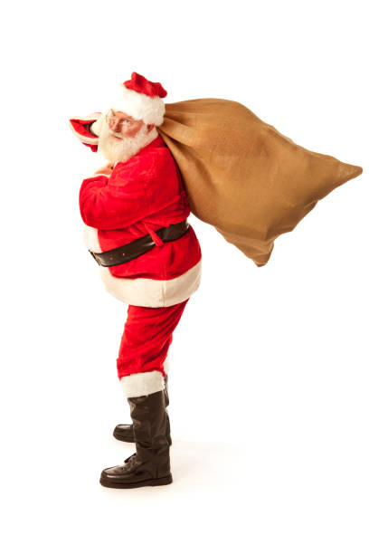 istock Santa Claus with Christmas Gift Bag on White Background 858243244