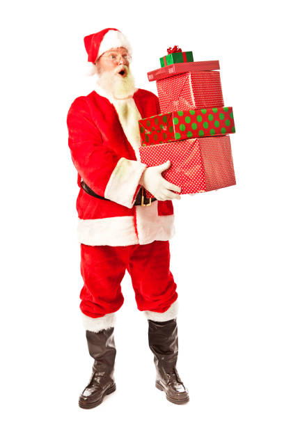 istock Santa Claus with Christmas Gift on White Background 858243248