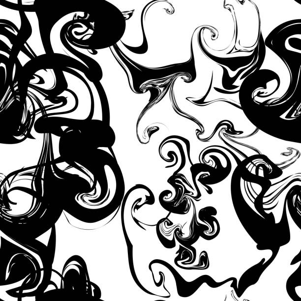 블랙 소용돌이 잉크 또는 �흰색 바탕에 연기 처럼 완벽 한 패턴, - black and white scroll shape pattern illustration and painting stock illustrations