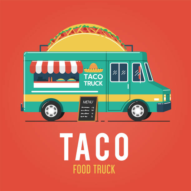 ilustraciones, imágenes clip art, dibujos animados e iconos de stock de taco furgón de comida - tacos