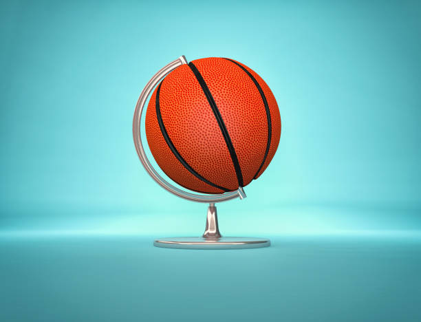 istock Basket world - desk globe with basket ball 858258686