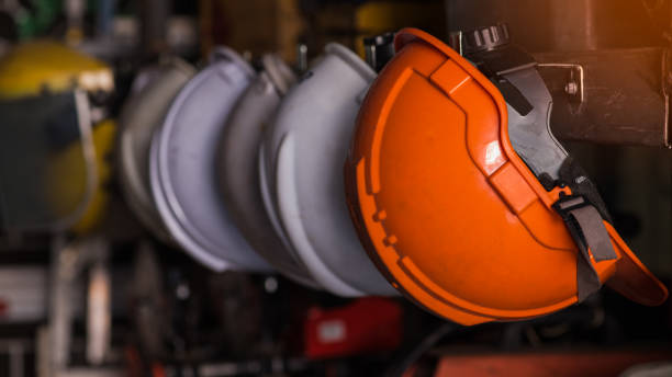 Safety helmet. Close up safety helmet worker equipment.selective focus. industrial orange stock pictures, royalty-free photos & images