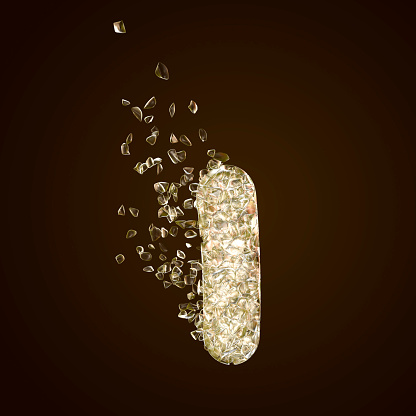 Destruction of bacterium, conceptual image for the use of antibiotics and other antibacterial agents, 3D illustration