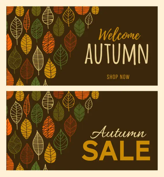 Vector illustration of Autumn sale banner with leaves.