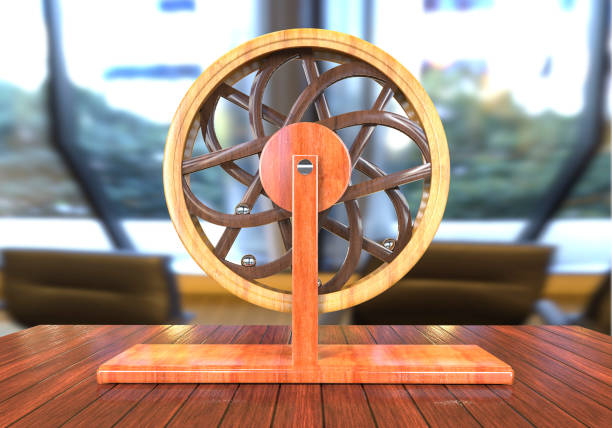 Perpetual motion machine Perpetual motion machine, Perpetuum mobile, 3D illustration. 3D model is accurately made according to drawings of Leonardo da Vinci perpetual motion machine stock pictures, royalty-free photos & images