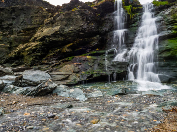 Waterfall at Tintagel Castle in Cornwall UK
