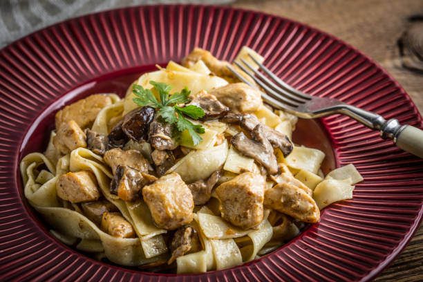 istock Tagliatelle pasta with forest mushrooms and chicken. 858272664