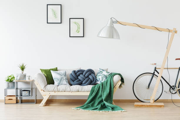 istock Apartment with sofa and bike 858282432