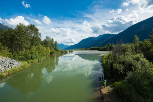 first nations canadian woman fishing - native habitat imagens e fotografias de stock