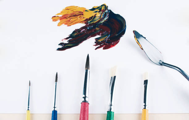 istock Multicolor oil paint brush strokes with knife. 858283296