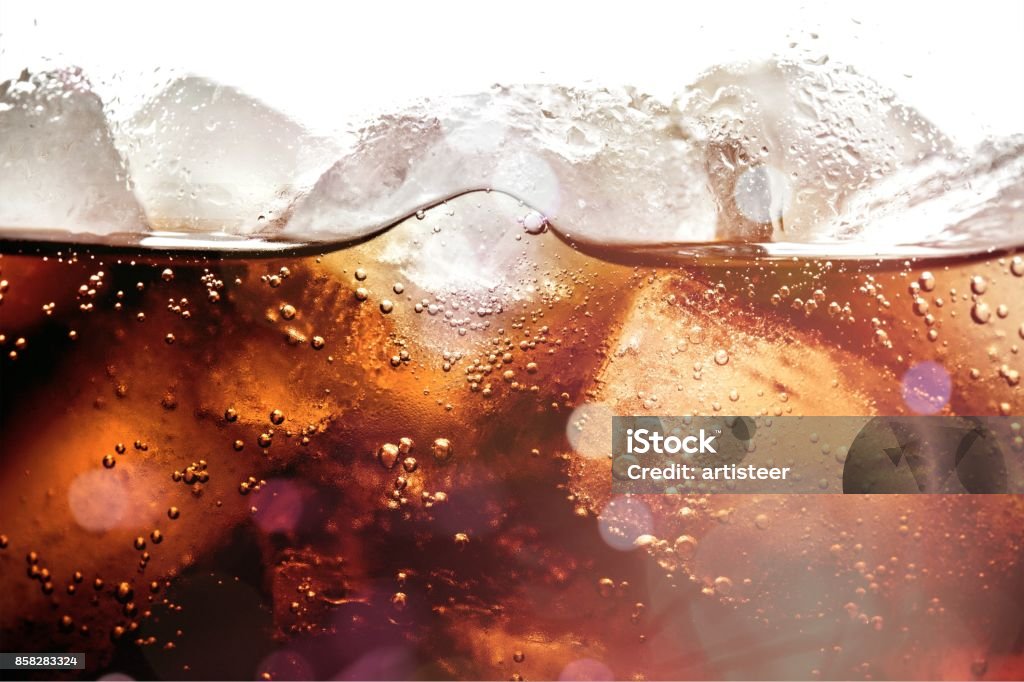 Soda. Ice cubes in cola beverage, close up Soda Stock Photo