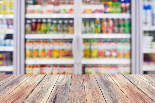 istock Blurred beverages drinks shelf refrigerator in the supermarket 858285554