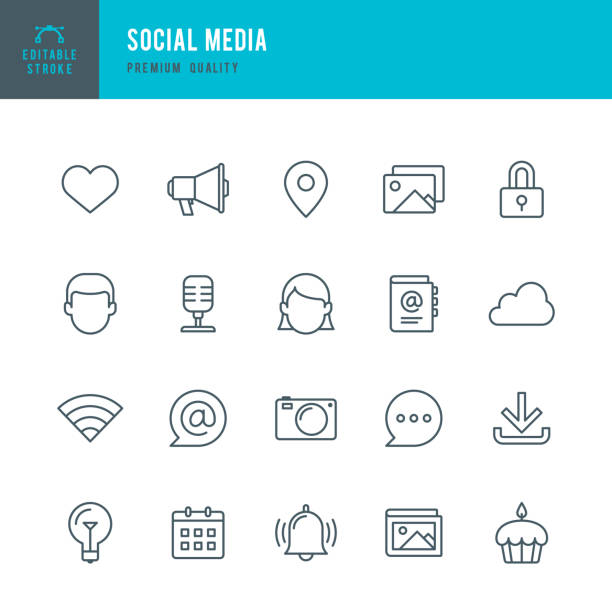 Social Media  - Thin Line Icon Set Set of Social Media thin line vector icons. address book stock illustrations