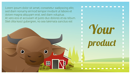 Farm Animal And Rural Landscape Background With Cow Vector Illustration  Stock Illustration - Download Image Now - iStock