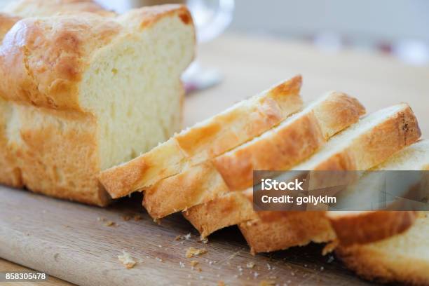 Homemade Brioche Loaf Stock Photo - Download Image Now - Brioche, Slice of Food, Close-up