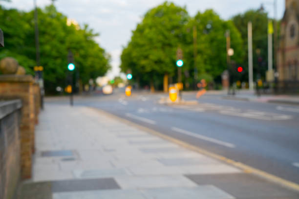 Traffic lights on city street defocused for backgrounds