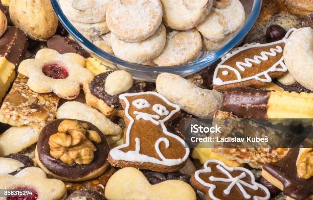 Closeup Of Traditional Homemade Christmas Cookies Stock Photo - Download Image Now - Advent, Almond, Atmosphere