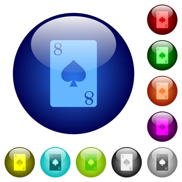 ilustrações de stock, clip art, desenhos animados e ícones de eight of spades card color glass buttons - rummy leisure games number color image