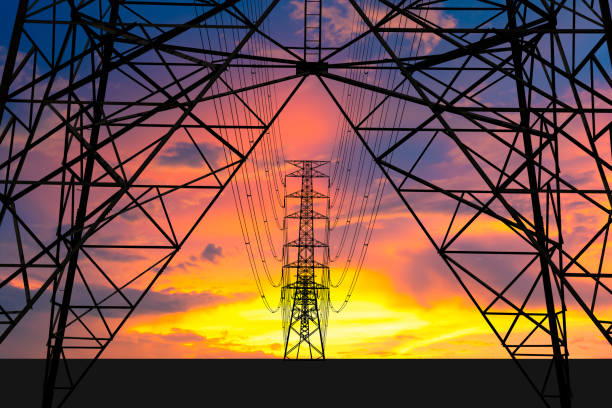 istock High voltage tower and Colorful sky. 858316710