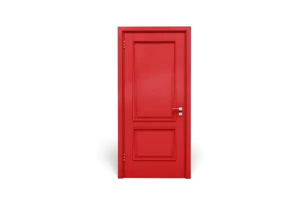 Red wooden door isolated on white background