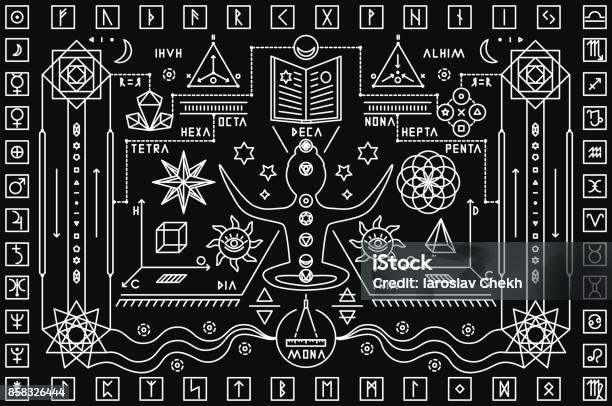 Trendy Mystic Background Stock Illustration - Download Image Now - Illuminati, Symbol, Witch