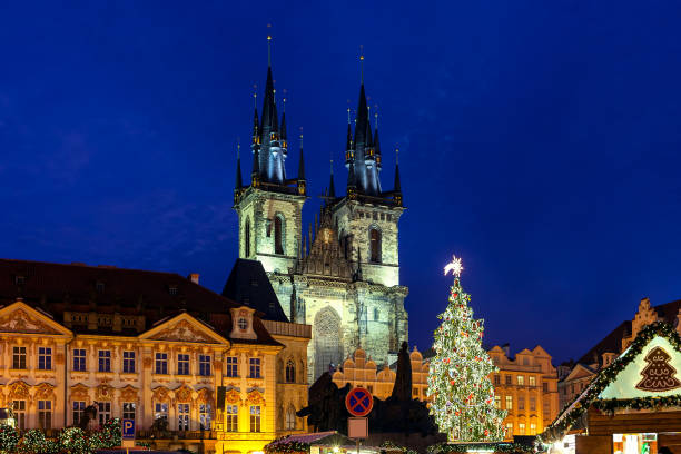 istock Christmas tree and Tyn church in Prague. 858326642
