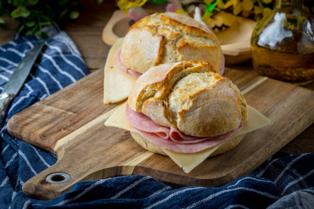 istock Sandwich with cheese and ground ham. 858334224