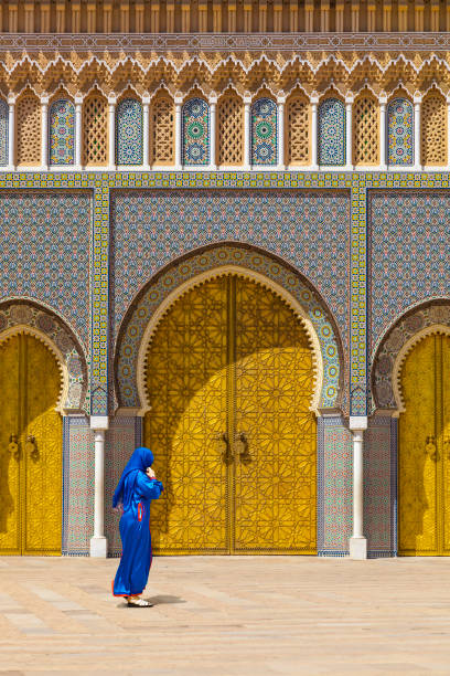 Gold doors of the palace, Morocco The main entrance gold doors of the palace in fez, Morocco fez morocco stock pictures, royalty-free photos & images