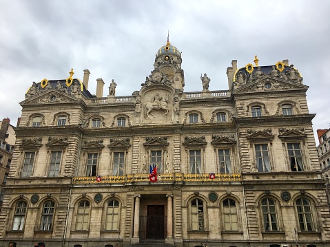 Front view of Hotel de Ville City Hall of Lyon France on Terreaux place