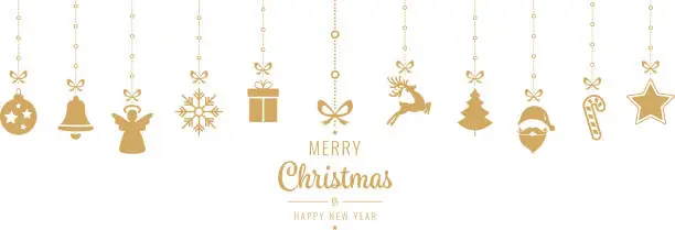 Vector illustration of christmas golden ornament elements hanging isolated background