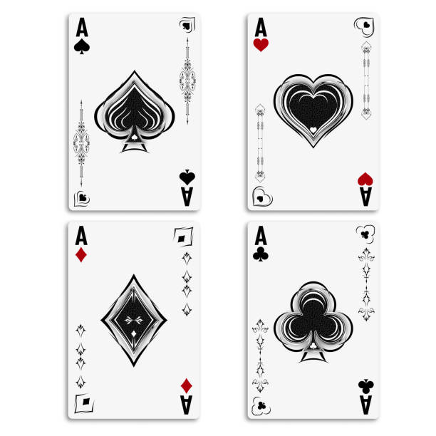Set four aces for playing poke Set four aces for playing poker and casino. Ace of spades, diamonds, hearts and clubs. Four aces playing deck of cards. Vector illustration. blackjack illustrations stock illustrations
