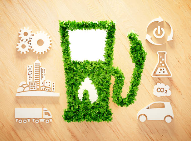 istock Biofuel concept on wooden background. 3d illustration. 858377638