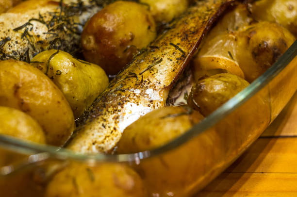 mackerel with potatoes and tarragon baked in the oven
