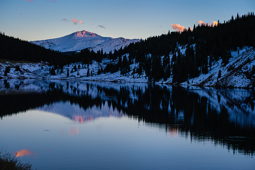 Jacque Peak Tenmile Range Lake Reflection Sunset - Mountain beauty, Summit County Colorado USA.