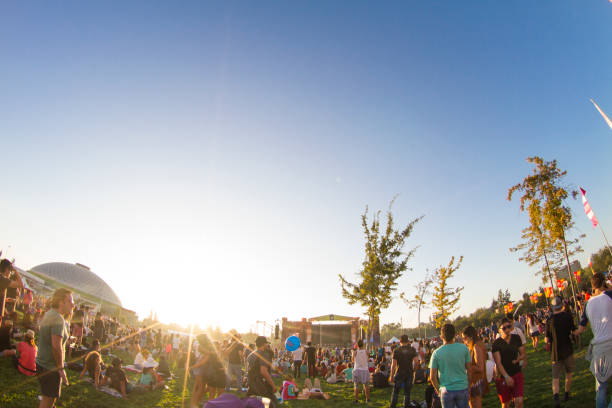Santiago, Chile - March 19, 2017: Panoramic view of main stage of Lollapalooza at O'Higgins Park, one of the biggest music festivals in Chile.
