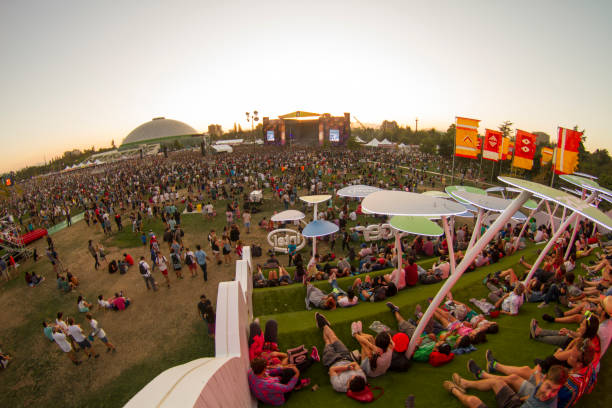 Santiago, Chile - March 19, 2017: Panoramic view of main stage of Lollapalooza at O'Higgins Park, one of the biggest music festivals in Chile.