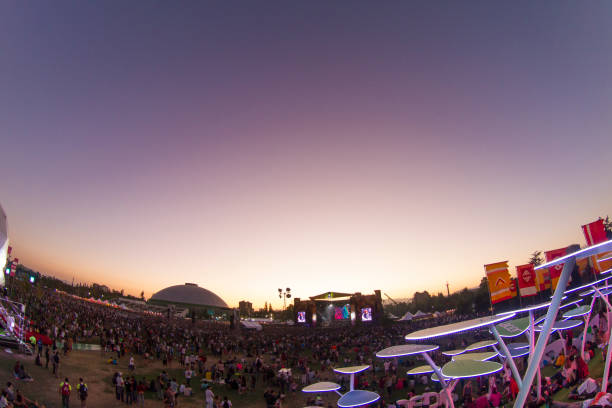 Santiago, Chile - March 19, 2017: Panoramic view of main stage of Lollapalooza at O'Higgins Park, one of the biggest music festivals in Chile.