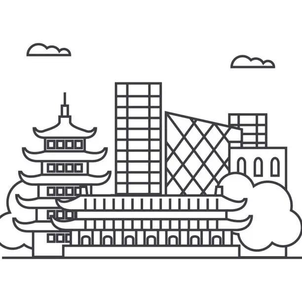 Vector illustration of beijing, china vector line icon, sign, illustration on background, editable strokes