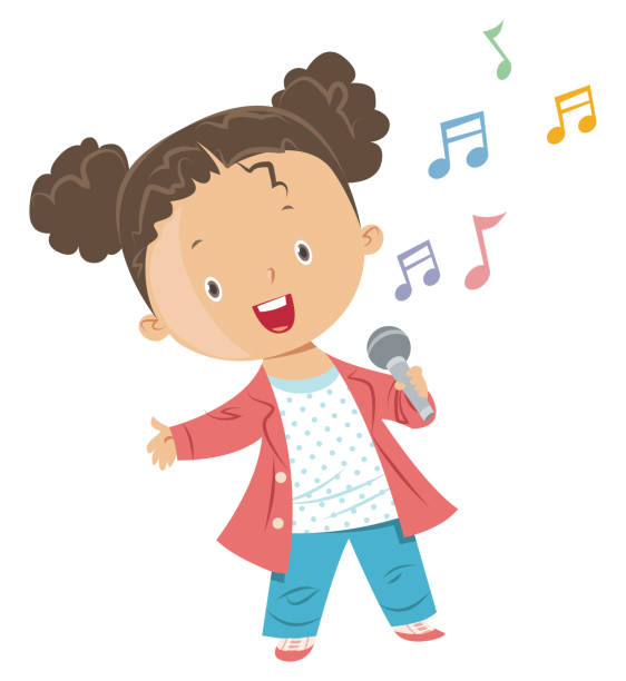 ilustraciones, imágenes clip art, dibujos animados e iconos de stock de chica canta - sing