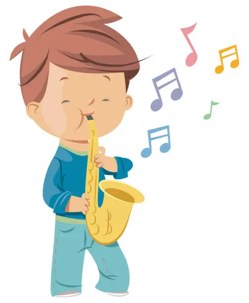 Vector illustration of Boy with saxophone