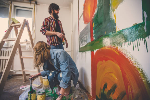 istock Messy room when painting 858396328