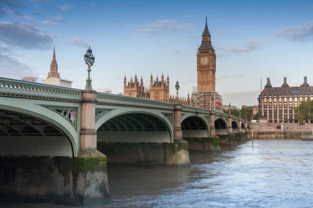 istock Westminster bridge, Big Ben in the morning 858402950