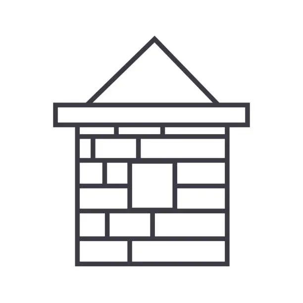 Vector illustration of brick house  vector line icon, sign, illustration on background, editable strokes