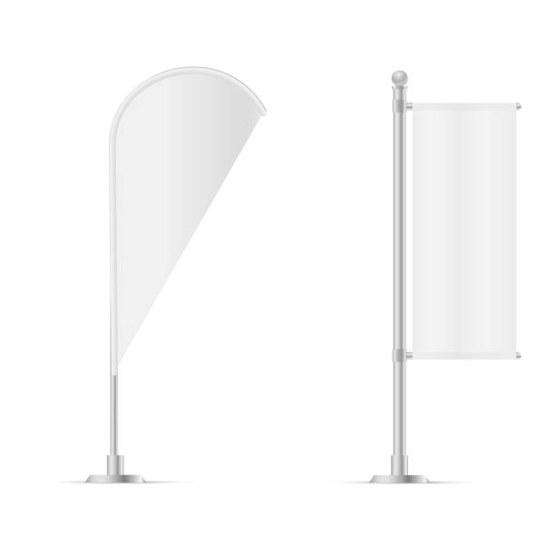istock White Outdoor Teardrop Blade Feather Flag, Stander Advertising Banner Shield. Vector illustration. Mock up 858426268