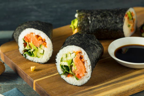 istock Raw Homemade Salmon Sushi Burrito 858431934