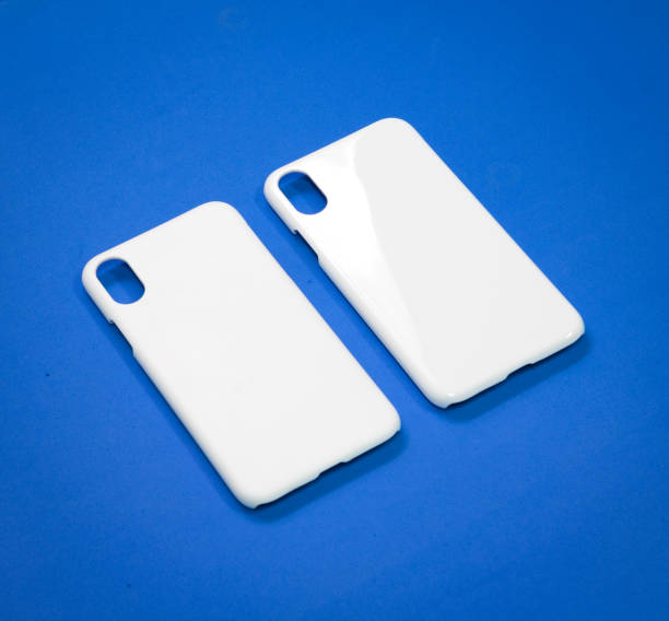 istock White mobile case on blue background. Smart phone cover for your design. 858432882