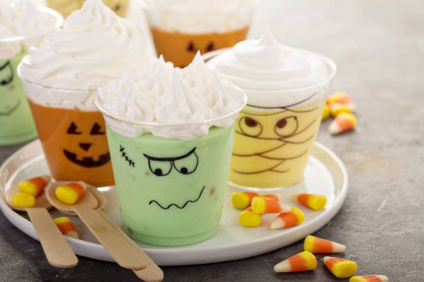 Funny Halloween themed puddings in cups